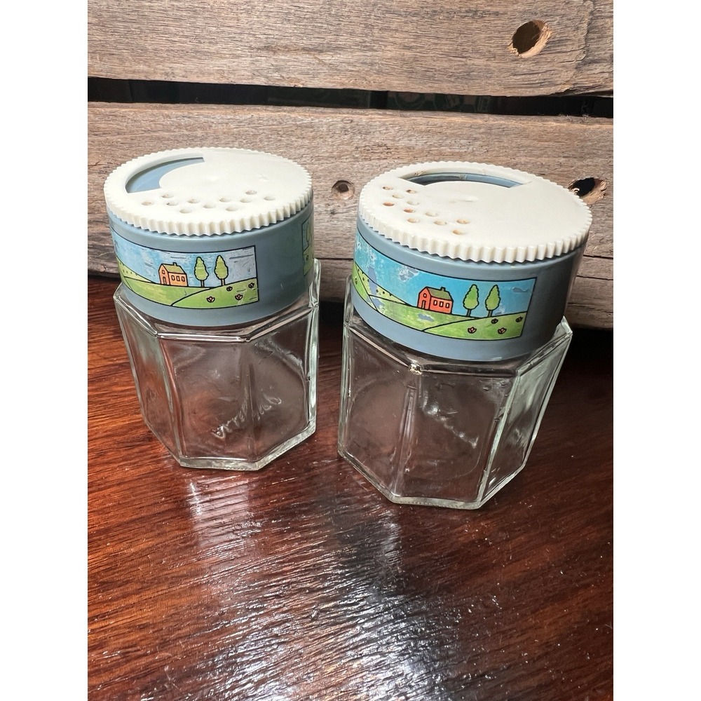 RARE Vintage Glass Allegro Salt and Pepper Shakers‎ Baking Kitchen Farm Country